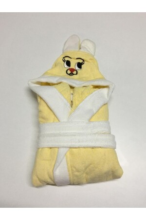 Unisex Çocuk Sarı Kapüşonlu Kulaklı Bornoz DRL001 - Durul
