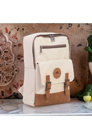 Unisex Creme 100 % echtes Leder detailliert wasserdicht 15. Rucksack mit mehreren Fächern und 6-Zoll-Laptopfach R190 - 1