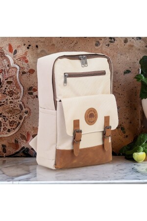 Unisex Creme 100 % echtes Leder detailliert wasserdicht 15. Rucksack mit mehreren Fächern und 6-Zoll-Laptopfach R190 - 3