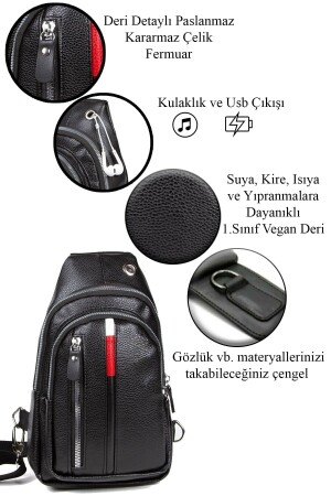 Unisex Deri Çapraz Askılı Çanta Göğüs Çanta Çift Yönlü Omuz Çanta Kulaklık Çıkışlı Bodybag Günlük yuppy2071-t - 3