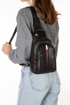 Unisex Deri Çapraz Askılı Çanta Göğüs Çanta Çift Yönlü Omuz Çanta Kulaklık Çıkışlı Bodybag Günlük yuppy2071-t - 5