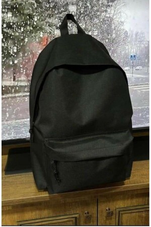 Unisex Düz Siyah Günlük Seyahat Kurs Sırt Çantası Plain Black Daily Travel Course Backpack - 2