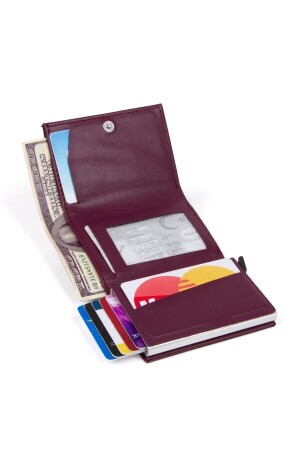 Unisex-Geldbörse aus Leder mit Aluminiummechanismus, verschiebbarem Kartenhalter und Papiergeldfach (7,5 x 10 cm) nwp5470sunmek - 4