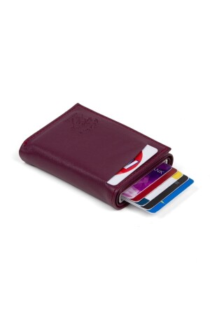 Unisex-Geldbörse aus Leder mit Aluminiummechanismus, verschiebbarem Kartenhalter und Papiergeldfach (7,5 x 10 cm) nwp5470sunmek - 1