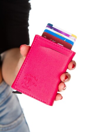 Unisex-Geldbörse aus Leder mit Aluminiummechanismus, verschiebbarem Kartenhalter und Papiergeldfach (7,5 x 10 cm) nwp5470sunmek - 2