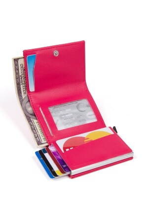 Unisex-Geldbörse aus Leder mit Aluminiummechanismus, verschiebbarem Kartenhalter und Papiergeldfach (7,5 x 10 cm) nwp5470sunmek - 4
