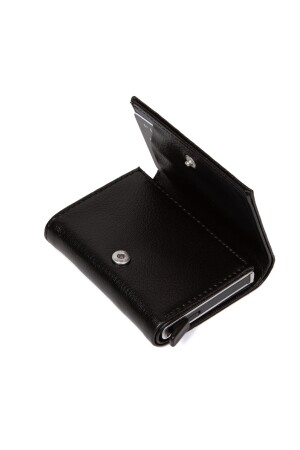 Unisex-Geldbörse aus Leder mit Aluminiummechanismus, verschiebbarer Kartenhalter, Schwarz (7 x 10 cm), täglich nützlich. KARTENHALTER547 - 3