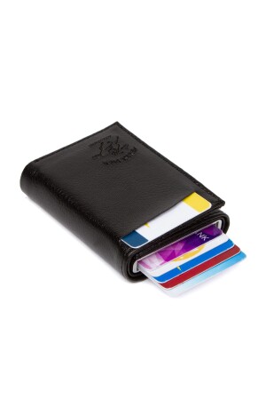 Unisex-Geldbörse aus Leder mit Aluminiummechanismus, verschiebbarer Kartenhalter, Schwarz (7 x 10 cm), täglich nützlich. KARTENHALTER547 - 4