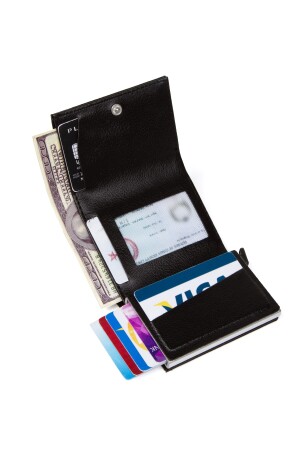 Unisex-Geldbörse aus Leder mit Aluminiummechanismus, verschiebbarer Kartenhalter, Schwarz (7 x 10 cm), täglich nützlich. KARTENHALTER547 - 5