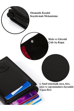 Unisex-Geldbörse aus schwarzem Leder mit automatischem Schiebemechanismus und 8 Kartenfächern (7 cm x 10 cm) meka1 - 4