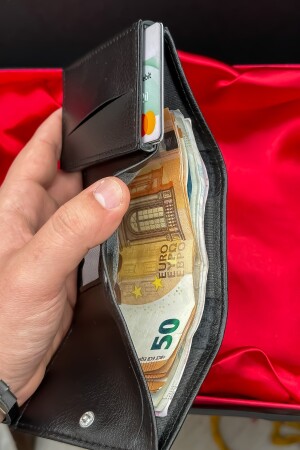 Unisex-Geldbörse mit Kartenetui aus schwarzem Leder mit Mechanismus und automatischem Schieber FVRKRTLK01 - 4