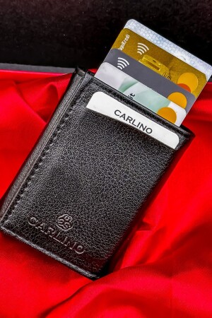 Unisex-Geldbörse mit Kartenetui aus schwarzem Leder mit Mechanismus und automatischem Schieber FVRKRTLK01 - 1