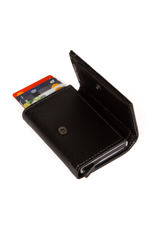 Unisex-Geldbörse mit Kartenhalter aus Leder und Aluminiummechanismus. Schwarzer automatischer Kartenhalter – Aluminiumgeschützt 59822211 - 6