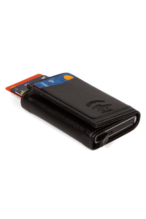 Unisex-Geldbörse mit Kartenhalter aus Leder und Aluminiummechanismus. Schwarzer automatischer Kartenhalter – Aluminiumgeschützt 59822211 - 7