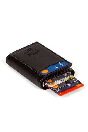Unisex-Geldbörse mit Kartenhalter aus Leder und Aluminiummechanismus. Schwarzer automatischer Kartenhalter – Aluminiumgeschützt 59822211 - 1