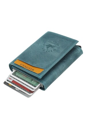 Unisex-Geldbörse mit Mechanismus aus echtem Leder, Türkis, Kartenhalter TRY5550C - 2