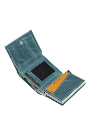 Unisex-Geldbörse mit Mechanismus aus echtem Leder, Türkis, Kartenhalter TRY5550C - 1