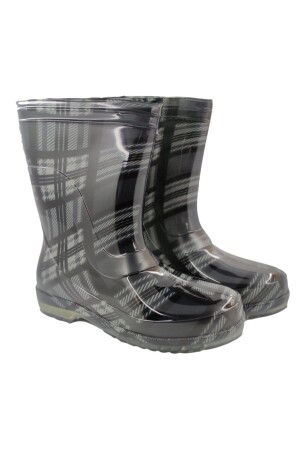 Unisex-Grau-karierte Arbeits-Garten-Regenstiefel - 1