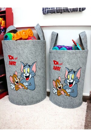 Unisex Gri Tom And Jerry Baskılı Büyük Ve Orta Boy Oyuncak Çamaşır Sepeti - 1