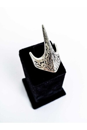 Unisex Gümüş Kaplama Antik Eskitme Ayarlanabilir Özel Tasarım Ertuğrul Okçu Zihgir Yüzüğü - 2
