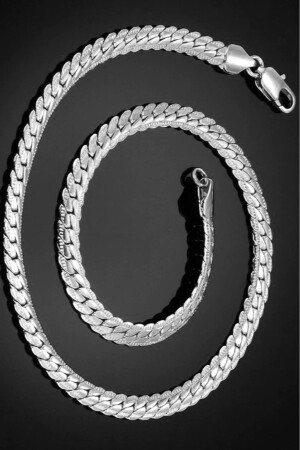 Unisex-Halsketten- und Armbandset aus zerkleinertem flachem Schlangenstahl aus Silber, Set Eck36s MDL-ECK36S - 2
