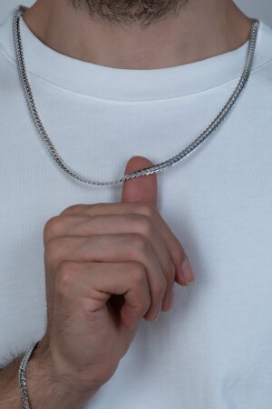 Unisex-Halsketten- und Armbandset aus zerkleinertem flachem Schlangenstahl aus Silber, Set Eck36s MDL-ECK36S - 5