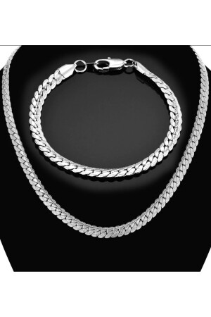 Unisex-Halsketten- und Armbandset aus zerkleinertem flachem Schlangenstahl aus Silber, Set Eck36s MDL-ECK36S - 1