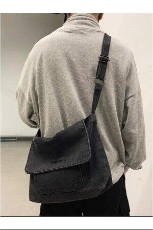 منز-دينيم النسيج دينيم الرسولات الأبيض اللون الرمادي Unisex Harajuku Bag Weywot935 - weywot