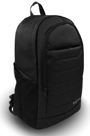 Unisex Herren Damen 3-Fächer Schulrucksack mit Seitentaschen Schwarz - 1