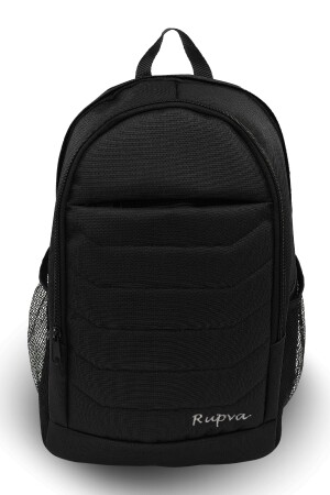 Unisex Herren Damen 3-Fächer Schulrucksack mit Seitentaschen Schwarz - 3