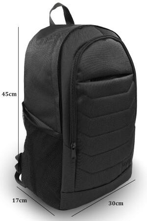 Unisex Herren Damen 3-Fächer Schulrucksack mit Seitentaschen Schwarz - 6