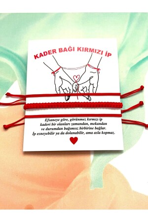 Unisex Kader Bağı Kırmızı Ip- 2'li Makrome Detaylı-şans Bilekliği-çift Bilekliği - 2