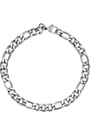 Unisex Kararmaz Figaro Zinciri Gümüş Çelik Bileklik - 4