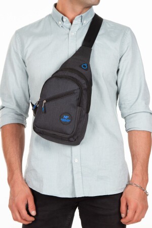 Unisex Keten Kumaş Su Geçirmez Çanta- Çapraz Askılı Omuz Ve Göğüs Çantası- Body Bag- Siyah Renk - 1