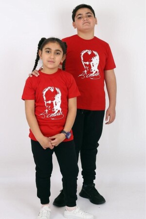 Unisex-Kinder-T-Shirt aus Baumwolle mit Atatürk-Aufdruck und türkischer Flagge für Mädchen und Jungen (UNİSEX) im Alter von 5–13 Jahren - 1