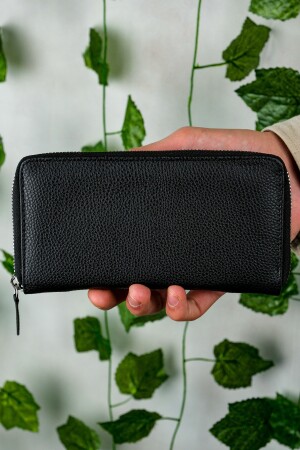 Unisex-Leder-Portfolio-Kartenhalter, lange Geldbörse mit Telefonfach, Schwarz - 5