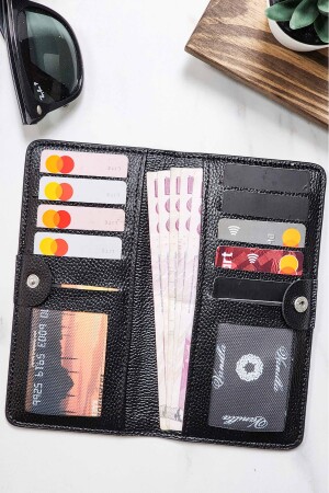Unisex-Leder-Portfolio-Kartenhalter, lange Geldbörse mit Telefonfach, Schwarz VANİLVCLUB - 3