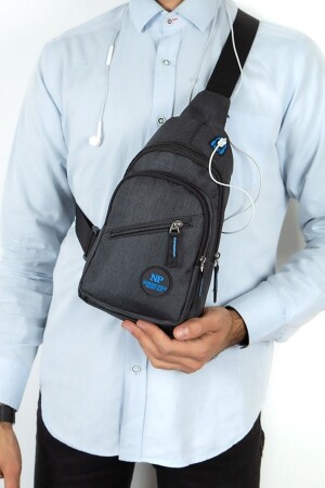 Unisex-Leinenstoff, schwarze Brust-, Taillen- und Umhängetasche, Tagestasche PRA-5864102-9505 - 2