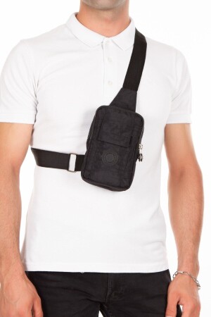 Unisex-Mini-Schulter- und Hüfttasche aus schwarzem Crinkle-Stoff mit Handyfach und GADER für den täglichen Gebrauch - 4