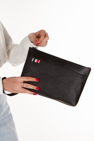 Unisex-Portfolio-Clutch aus schwarzem Leder mit Handschlaufe, Handtasche PRA-8210949-5065 - 2