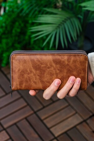 Unisex-Portfolio-Kartenhalter aus Leder, lange Geldbörse mit Telefonfach, Crazy Brown - 1