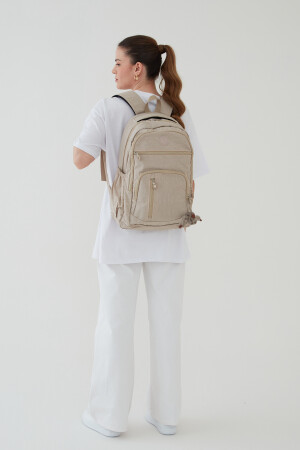 Unisex-Reiserucksack aus Crinkle-Stoff, wasserdicht, groß, mit mehreren Augen, Beige, Schultasche - 3