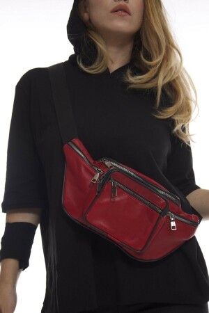 Unisex Rote Freebag-Hüfttasche aus echtem Leder mit mehreren Taschen BELD-01 - 1
