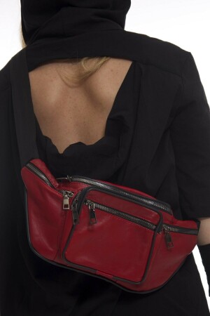 Unisex Rote Freebag-Hüfttasche aus echtem Leder mit mehreren Taschen BELD-01 - 2