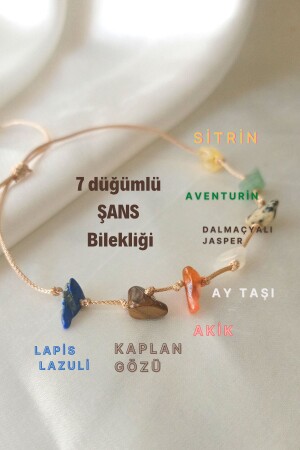 Unisex Şans Bilekliği Sertifikalı Aventurin Kaplan Gözü Akik Sitrin Lapis Lazuli Ay Taşı Jasper - 2