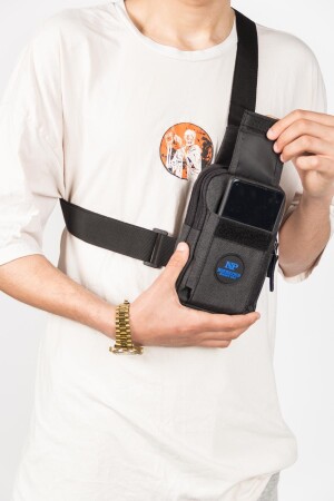 Unisex-Schulter- und Hüfttasche aus Leinen mit Kreuzriemen und Handyfach, schwarze Farbe, täglicher Sport und Reisen sannora555 - 1