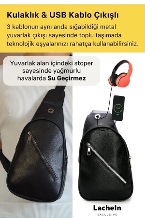 Unisex-Schulterrucksack mit Kreuzgurt, Brusttasche mit Kopfhörer-USB-Anschluss, wasserdichte Tagestasche mit mehreren Fächern, Freebag, seitlicher Körperbeutel mit hängendem Eingang - 4