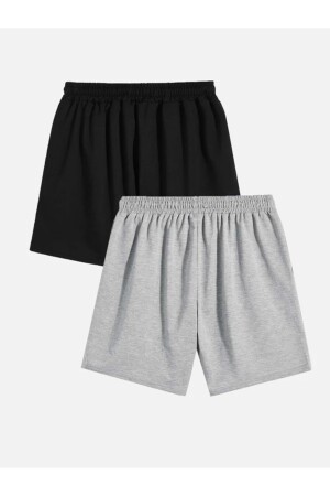 Unisex Schwarz-Graue 2-teilige Basic-Shorts aus gekämmter Baumwolle BasicSortDuz-1 - 3