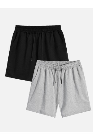 Unisex Schwarz-Graue 2-teilige Basic-Shorts aus gekämmter Baumwolle BasicSortDuz-1 - 2