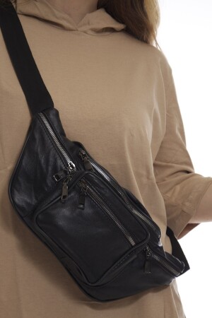 Unisex Schwarze Freebag-Hüfttasche aus echtem Leder mit mehreren Taschen BELD-01 - 2